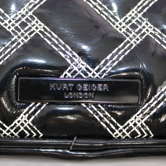 Kurt Geiger London Black Quilted Patent Satchel Top Handle Crossbody Bag w/Chain - Picture 12 of 13